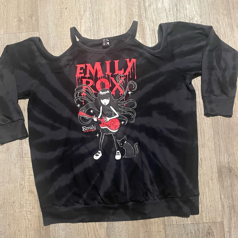 Emily the Strange Cold Shoulder Sweatshirt Tie Dye Gray Graphic Torrid